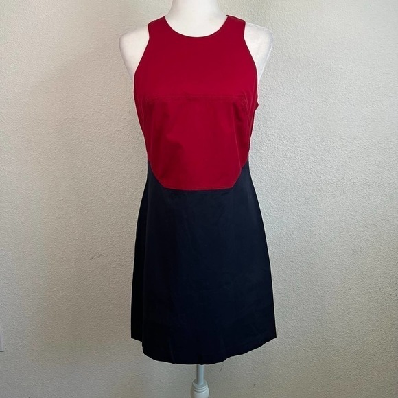DEREK Lam 10 Crosby Red Navy Blue Colorblock Mini Sheath Dress Women's M - Picture 1 of 9